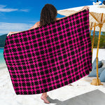 Hot Pink And Black Houndstooth Print Beach Sarong Wrap