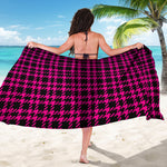 Hot Pink And Black Houndstooth Print Beach Sarong Wrap