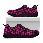 Hot Pink And Black Houndstooth Print Black Sneakers