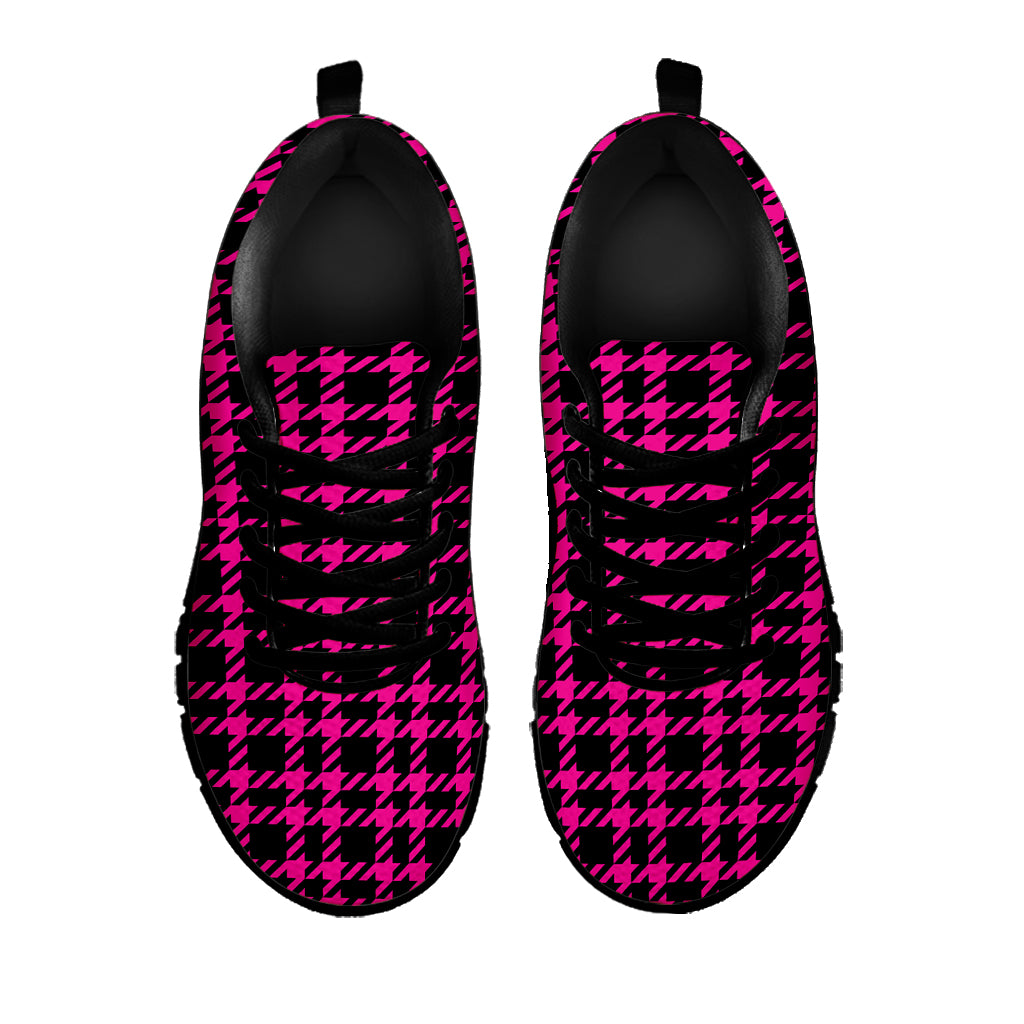 Hot Pink And Black Houndstooth Print Black Sneakers
