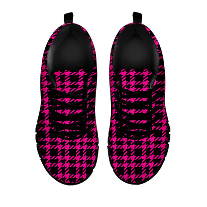 Hot Pink And Black Houndstooth Print Black Sneakers