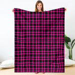 Hot Pink And Black Houndstooth Print Blanket