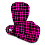 Hot Pink And Black Houndstooth Print Boxing Gloves