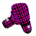 Hot Pink And Black Houndstooth Print Boxing Gloves