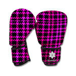 Hot Pink And Black Houndstooth Print Boxing Gloves