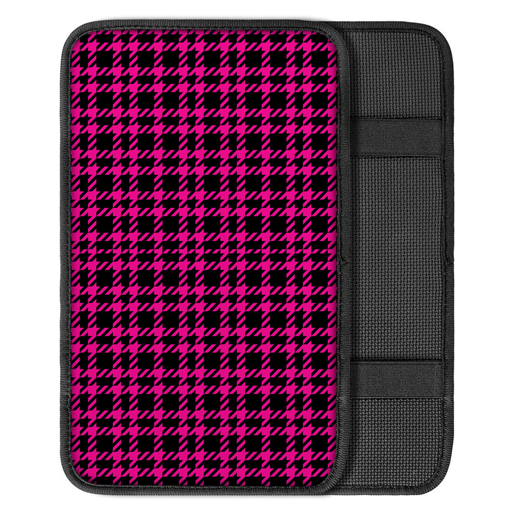 Hot Pink And Black Houndstooth Print Car Center Console Cover