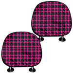 Hot Pink And Black Houndstooth Print Car Headrest Covers