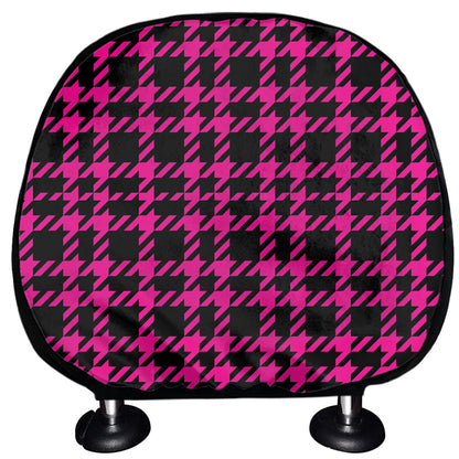 Hot Pink And Black Houndstooth Print Car Headrest Covers