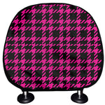 Hot Pink And Black Houndstooth Print Car Headrest Covers