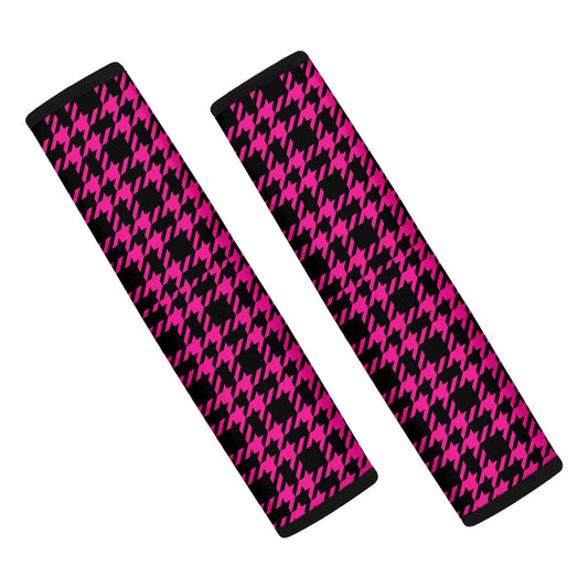 Hot Pink And Black Houndstooth Print Car Seat Belt Covers