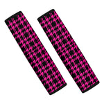 Hot Pink And Black Houndstooth Print Car Seat Belt Covers
