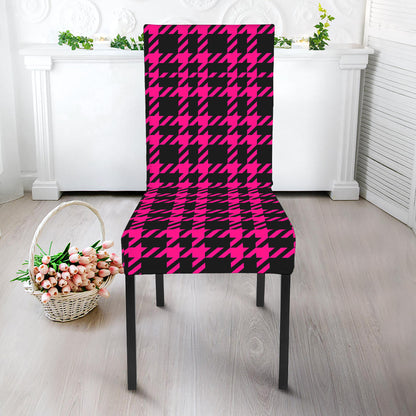 Hot Pink And Black Houndstooth Print Dining Chair Slipcover
