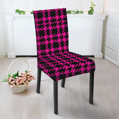 Hot Pink And Black Houndstooth Print Dining Chair Slipcover