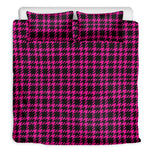 Hot Pink And Black Houndstooth Print Duvet Cover Bedding Set
