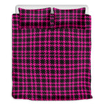 Hot Pink And Black Houndstooth Print Duvet Cover Bedding Set