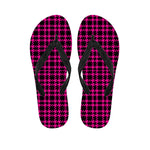 Hot Pink And Black Houndstooth Print Flip Flops