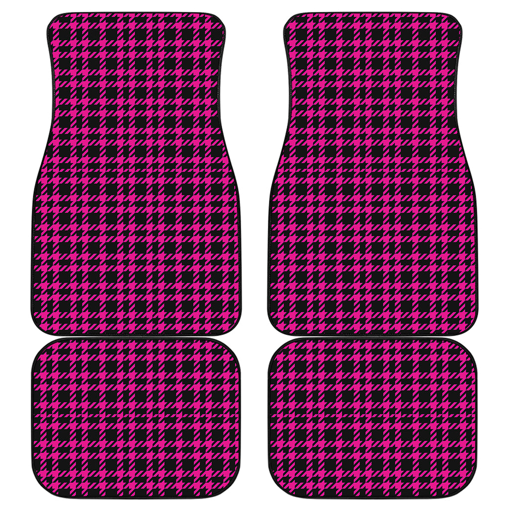 Hot Pink And Black Houndstooth Print Front and Back Car Floor Mats