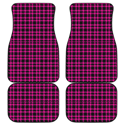 Hot Pink And Black Houndstooth Print Front and Back Car Floor Mats