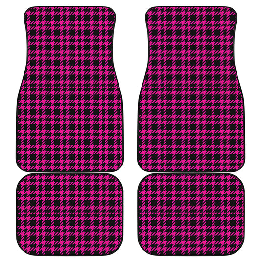 Hot Pink And Black Houndstooth Print Front and Back Car Floor Mats