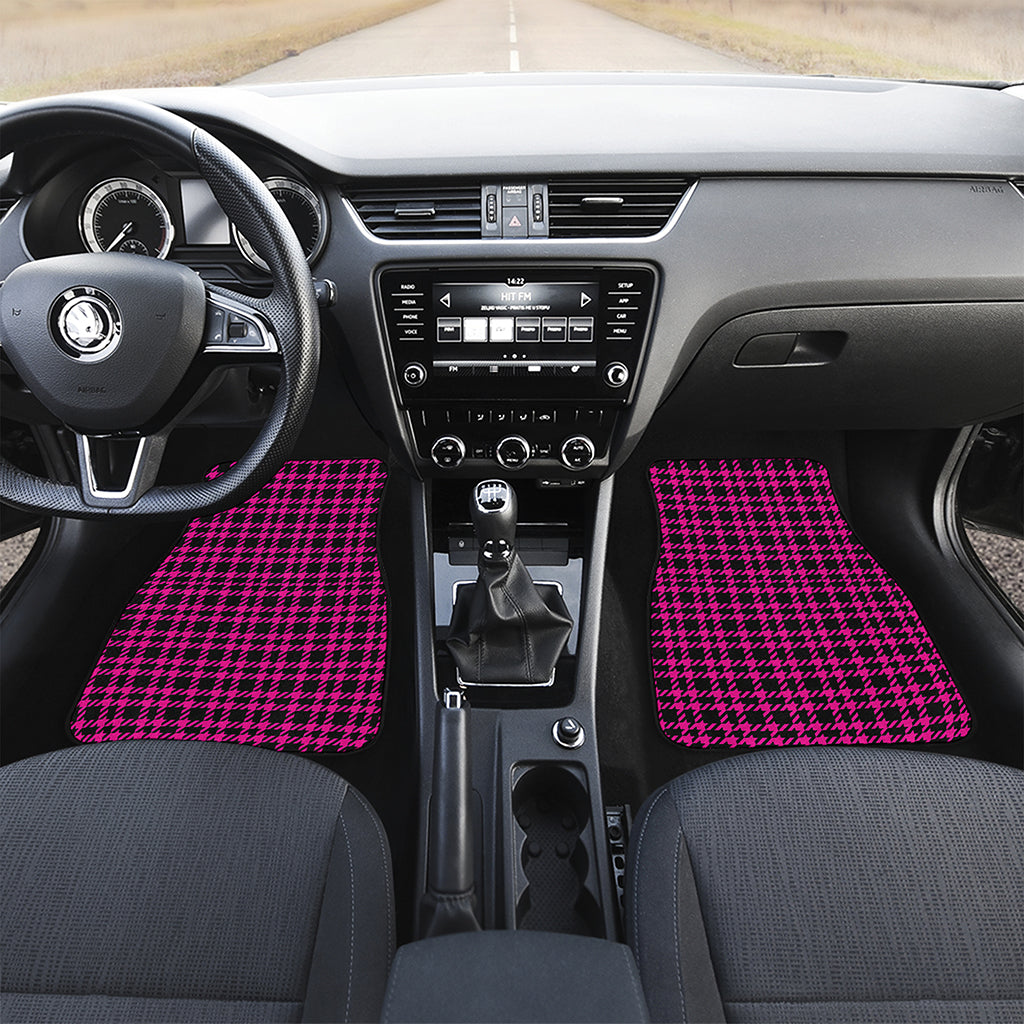 Hot Pink And Black Houndstooth Print Front and Back Car Floor Mats