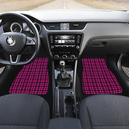 Hot Pink And Black Houndstooth Print Front and Back Car Floor Mats