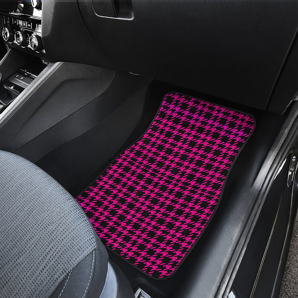 Hot Pink And Black Houndstooth Print Front and Back Car Floor Mats