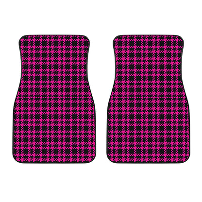 Hot Pink And Black Houndstooth Print Front Car Floor Mats