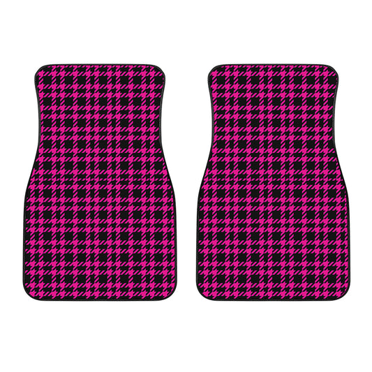 Hot Pink And Black Houndstooth Print Front Car Floor Mats