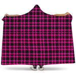 Hot Pink And Black Houndstooth Print Hooded Blanket