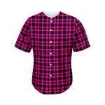 Hot Pink And Black Houndstooth Print Men's Baseball Jersey