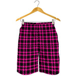 Hot Pink And Black Houndstooth Print Men's Shorts