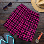 Hot Pink And Black Houndstooth Print Men's Shorts