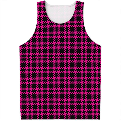 Hot Pink And Black Houndstooth Print Men's Tank Top