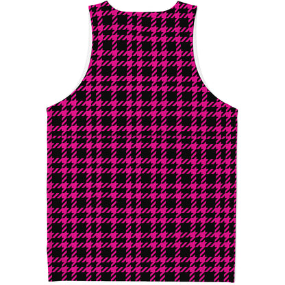 Hot Pink And Black Houndstooth Print Men's Tank Top