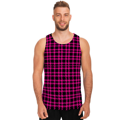 Hot Pink And Black Houndstooth Print Men's Tank Top