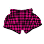 Hot Pink And Black Houndstooth Print Muay Thai Boxing Shorts