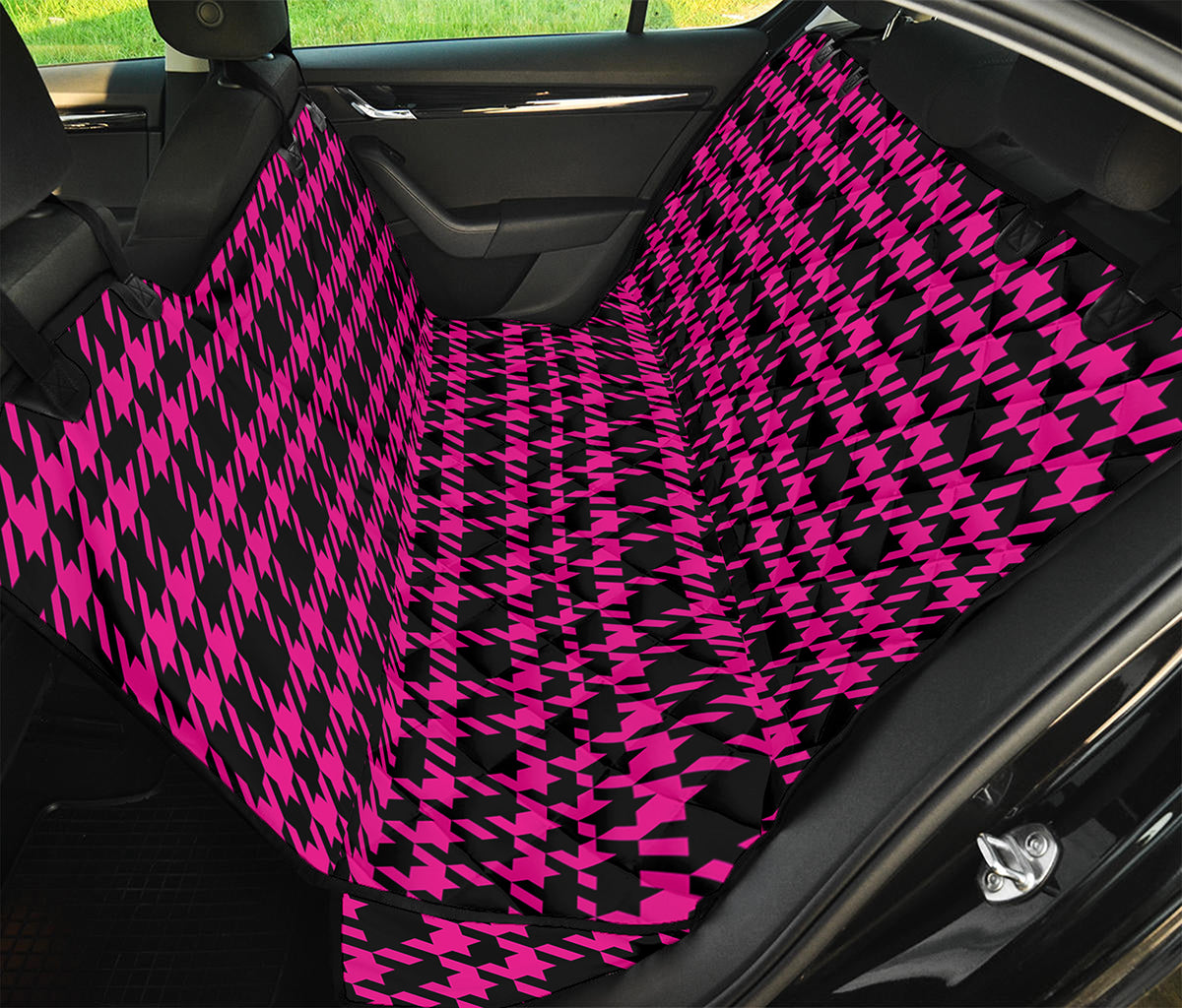 Hot Pink And Black Houndstooth Print Pet Car Back Seat Cover