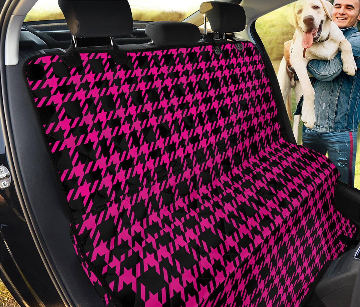 Hot Pink And Black Houndstooth Print Pet Car Back Seat Cover
