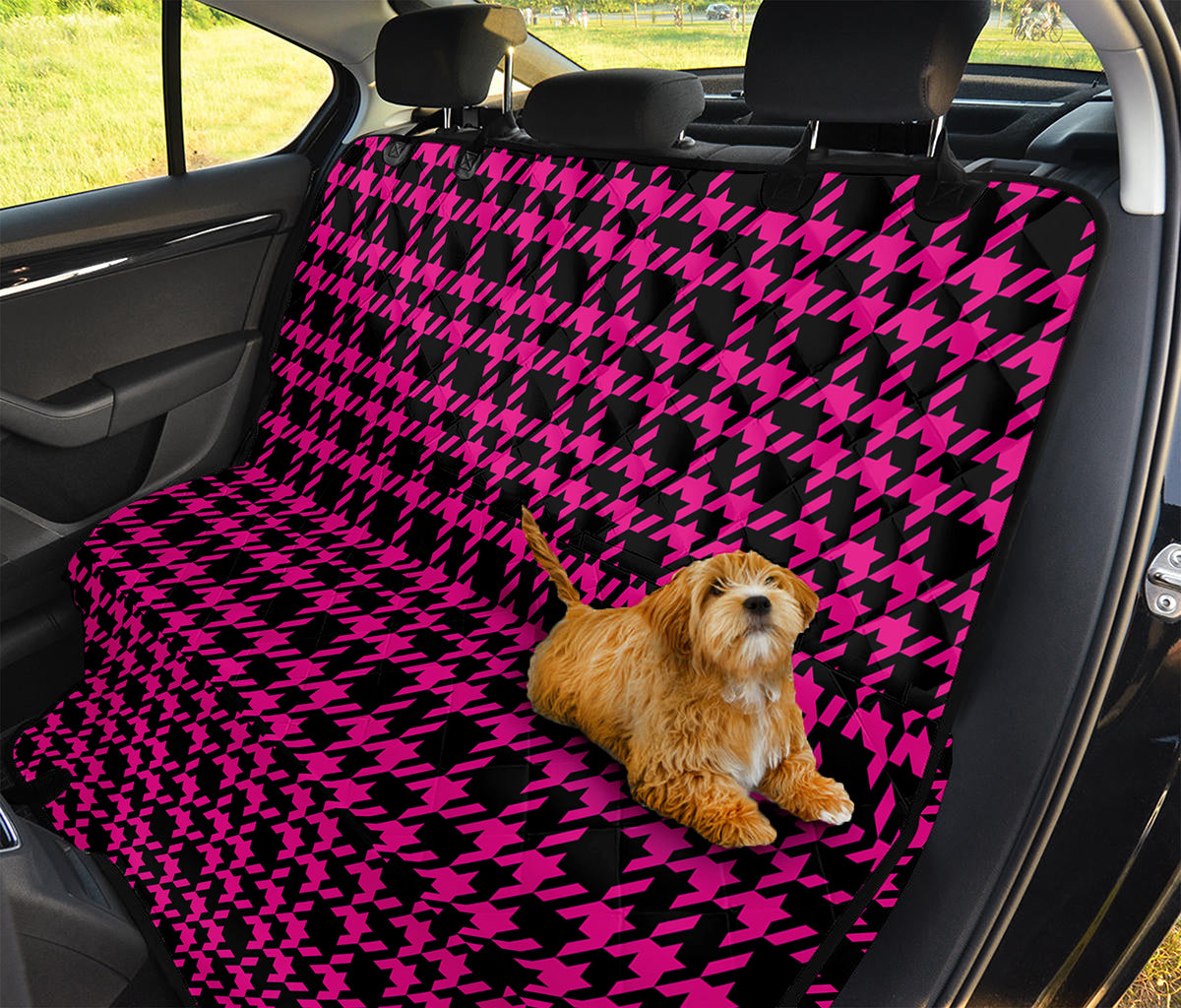 Hot Pink And Black Houndstooth Print Pet Car Back Seat Cover