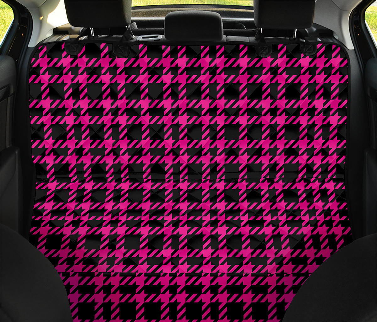 Hot Pink And Black Houndstooth Print Pet Car Back Seat Cover