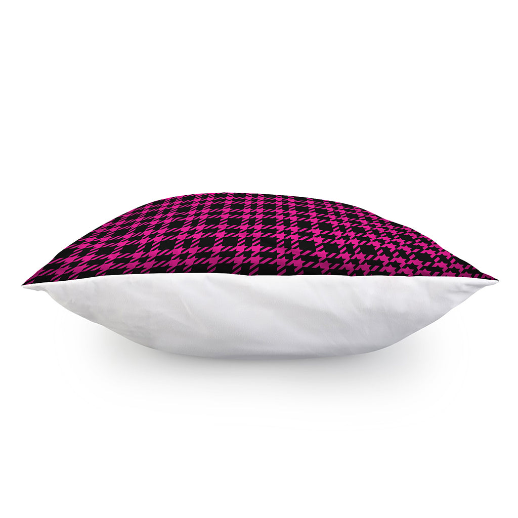 Hot Pink And Black Houndstooth Print Pillow Cover