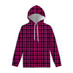 Hot Pink And Black Houndstooth Print Pullover Hoodie