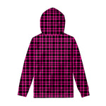 Hot Pink And Black Houndstooth Print Pullover Hoodie