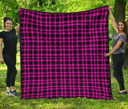 Hot Pink And Black Houndstooth Print Quilt