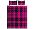 Hot Pink And Black Houndstooth Print Quilt Bed Set