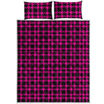 Hot Pink And Black Houndstooth Print Quilt Bed Set
