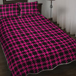 Hot Pink And Black Houndstooth Print Quilt Bed Set