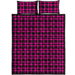 Hot Pink And Black Houndstooth Print Quilt Bed Set