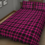 Hot Pink And Black Houndstooth Print Quilt Bed Set