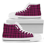Hot Pink And Black Houndstooth Print White High Top Shoes